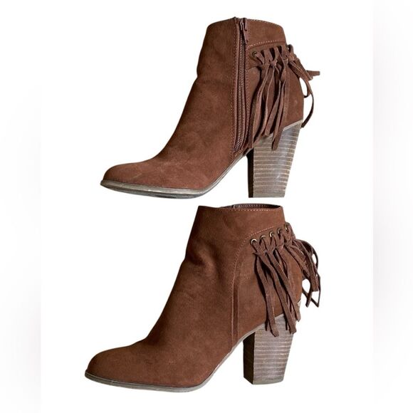 Carlos Santana Twilight Brown Suede Leather Boots Women's Size 6.5 Fringe Heel - Picture 8 of 14